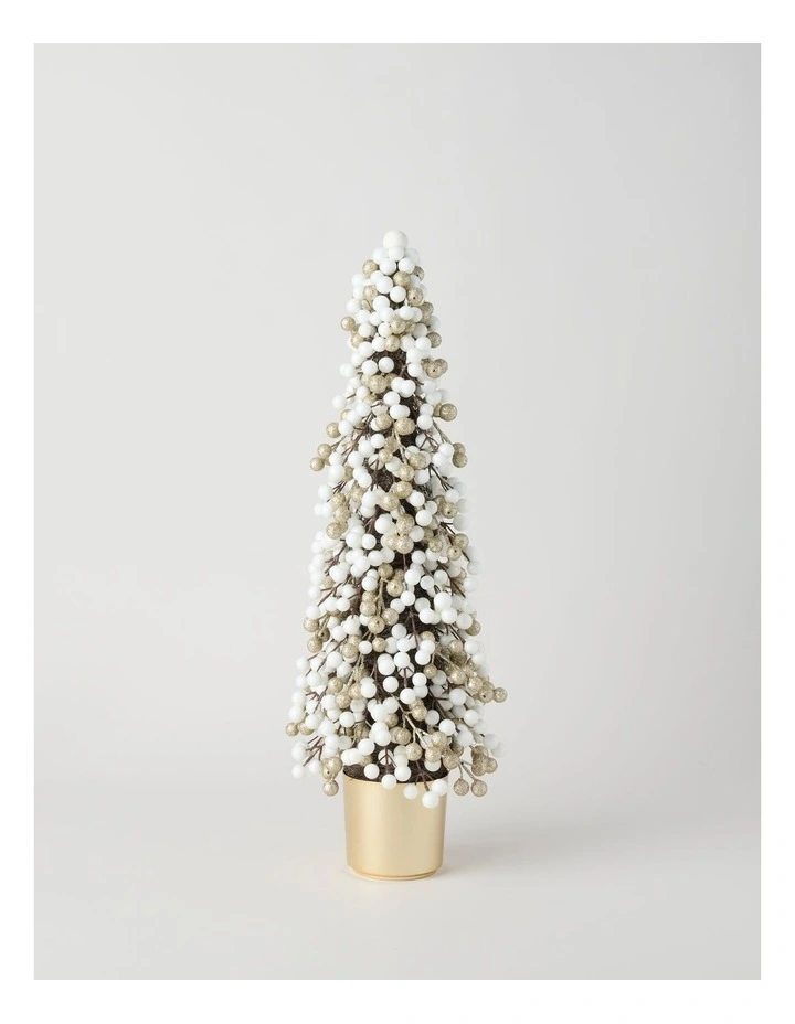 Luxe Christmas Berry Tree in Gold Pot in White: 60cm image 1
