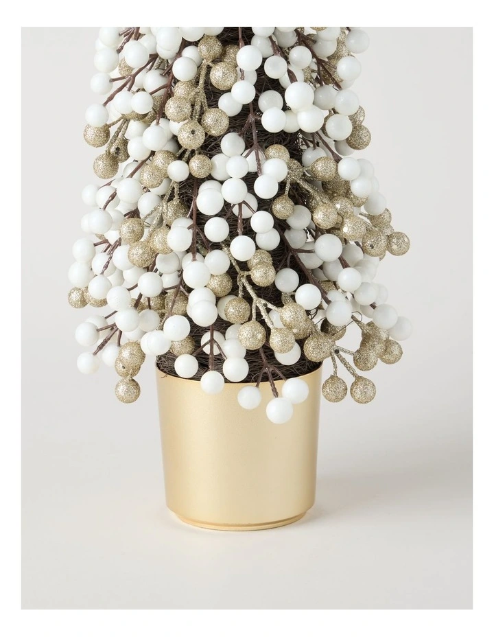 Luxe Christmas Berry Tree in Gold Pot in White: 60cm image 3