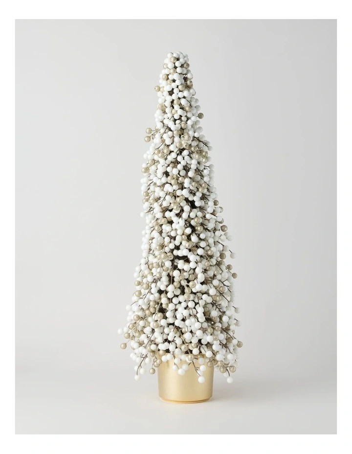 Luxe Christmas Berry Tree in Gold Pot in White: 90cm image 1