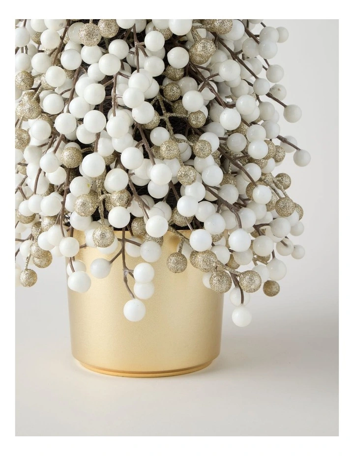 Luxe Christmas Berry Tree in Gold Pot in White: 90cm image 3