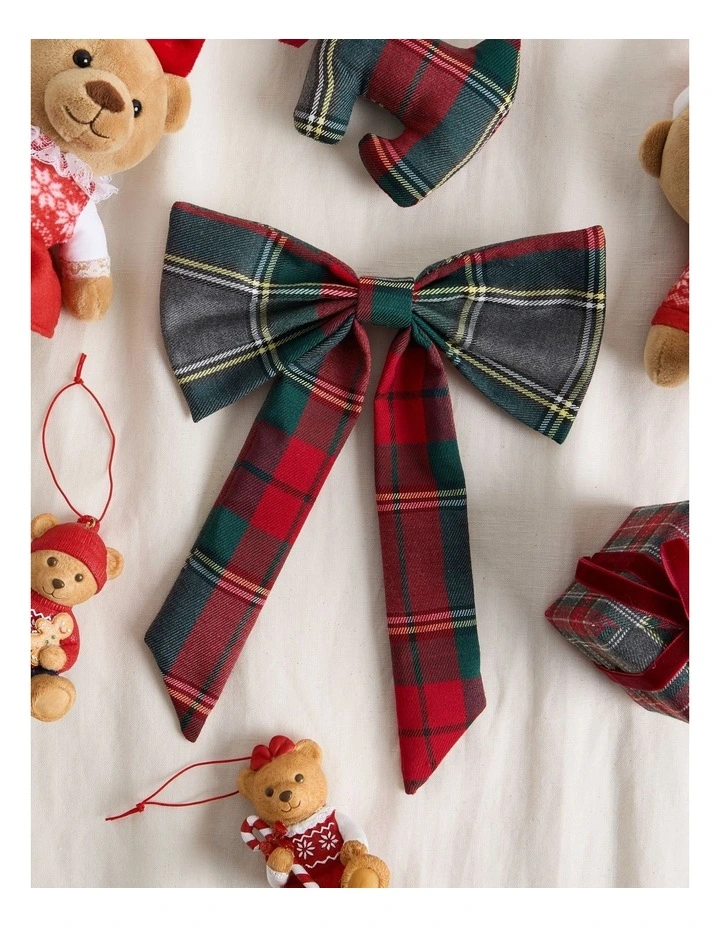 Heirloom Fabric Tartan Bow Clip in Red and Green: 20cm image 4