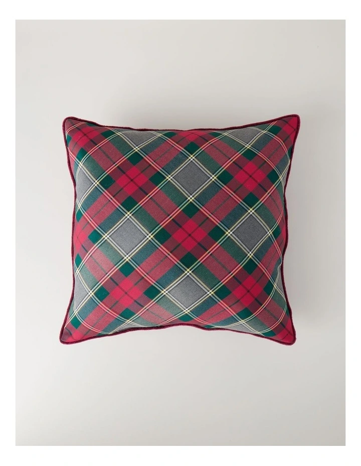 Heirloom Tartan Cushion with Velvet Trim in Red and Green: 45cm image 1