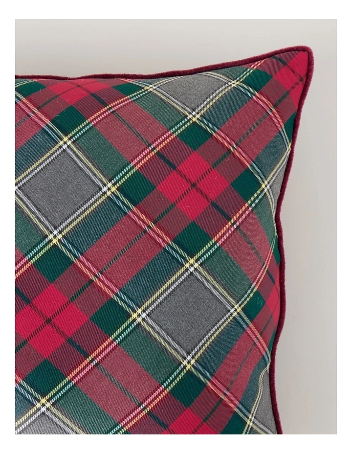 Heirloom Tartan Cushion with Velvet Trim in Red and Green: 45cm image 2