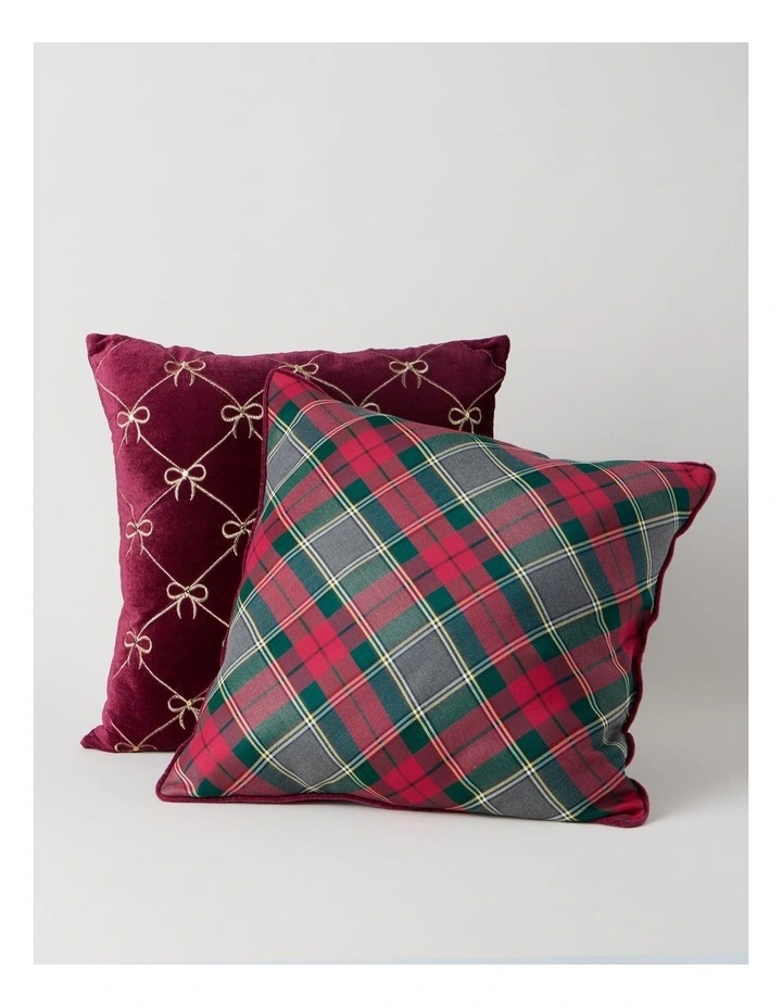 Heirloom Tartan Cushion with Velvet Trim in Red and Green: 45cm image 3