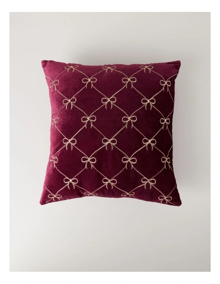 Heirloom Velvet Cushion with Bows and Sequins in Red: 45cm image 1