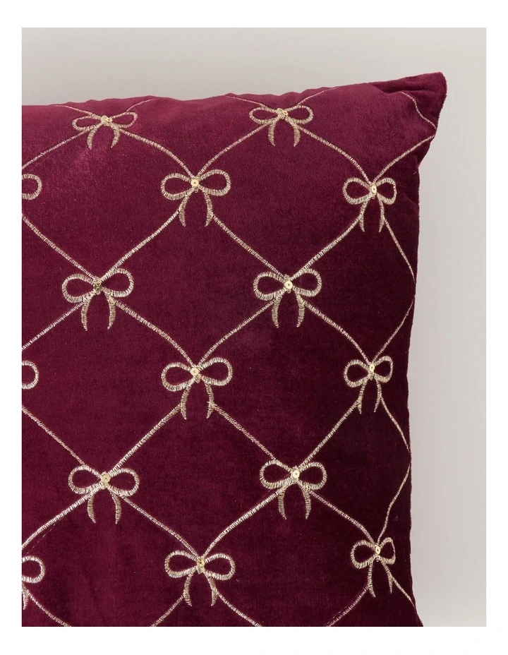 Heirloom Velvet Cushion with Bows and Sequins in Red: 45cm image 2