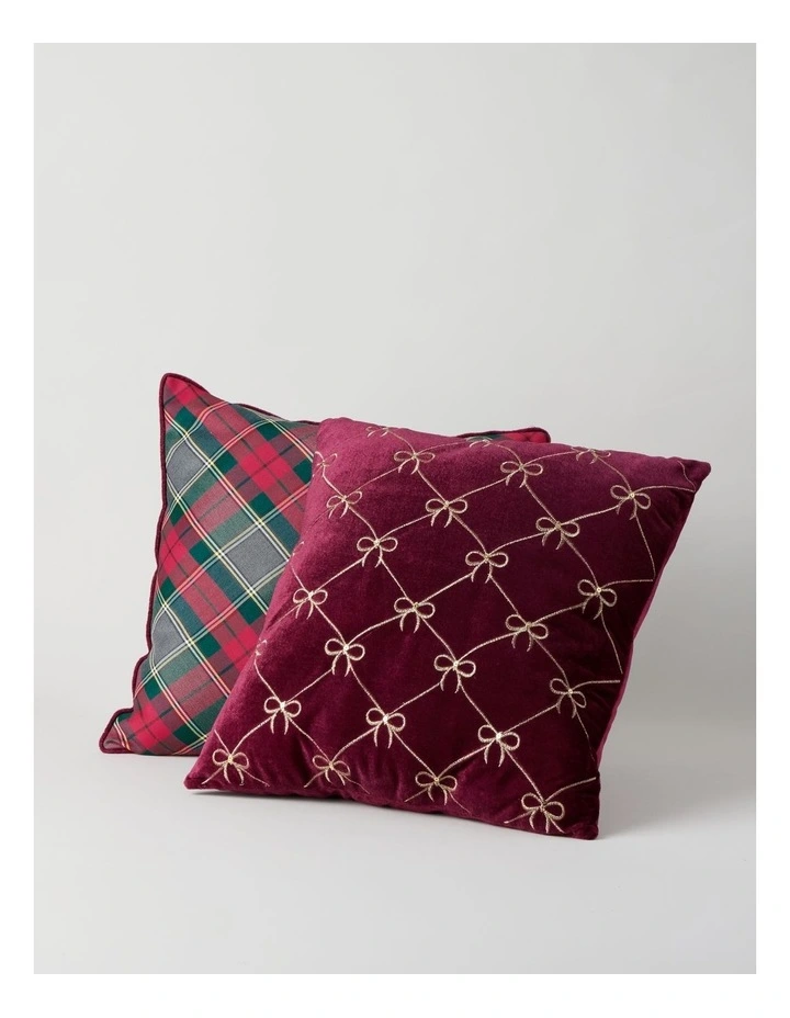Heirloom Velvet Cushion with Bows and Sequins in Red: 45cm image 4