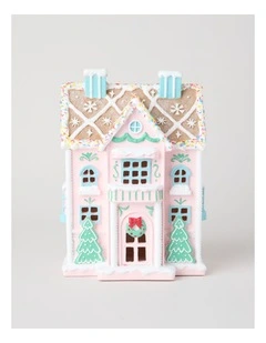 Nostalgia Resin Gingerbread House with LED in Multi: 27cm