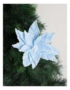 Luxe Fabric Poinsettia Pick in Blue: 58cm