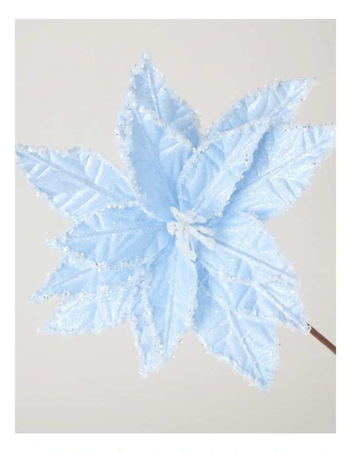 Luxe Fabric Poinsettia Pick in Blue: 58cm image 3