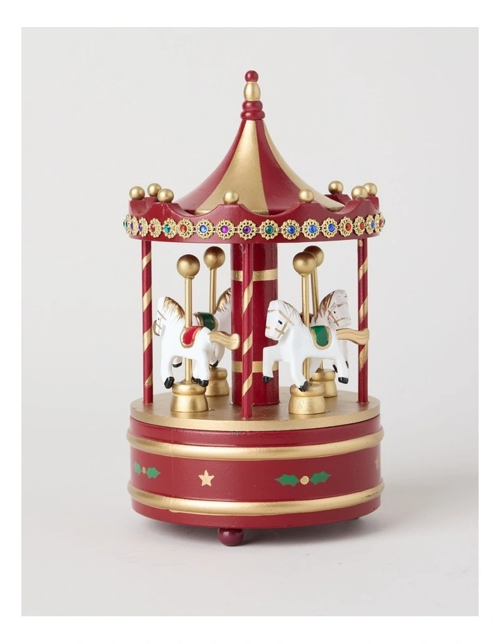 Heirloom Carousel with Musical Decoration in Red: 24cm image 1