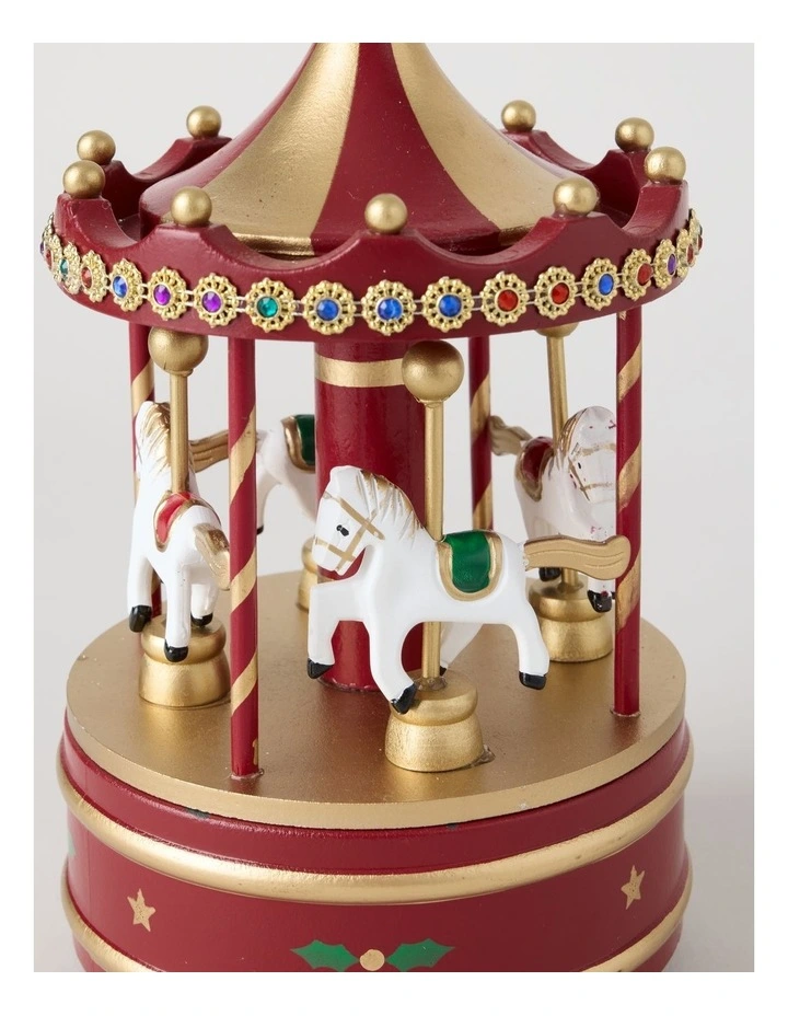 Heirloom Carousel with Musical Decoration in Red: 24cm image 2