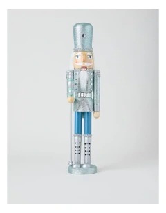 Wooden Oversized Glittered Nutcracker in Blue: 50cm