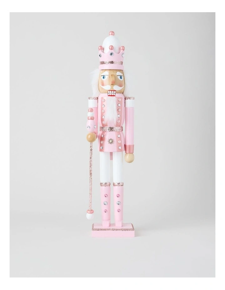 Wooden Oversized Glittered Nutcracker in Pink: 50cm image 1