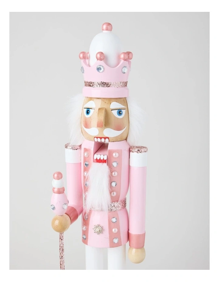 Wooden Oversized Glittered Nutcracker in Pink: 50cm image 3