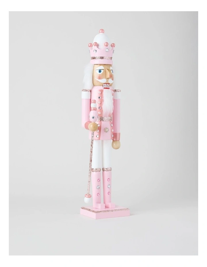 Wooden Oversized Glittered Nutcracker in Pink: 50cm image 4