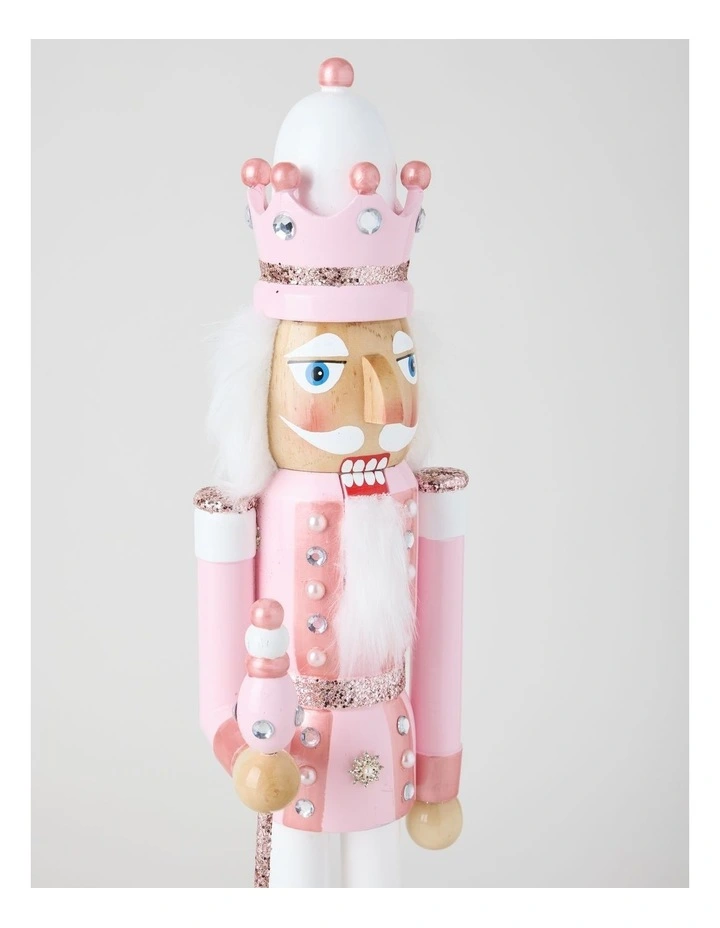 Wooden Oversized Glittered Nutcracker in Pink: 50cm image 5