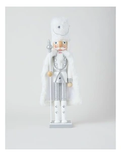 Wooden Oversized Glittered Nutcracker in White: 50cm