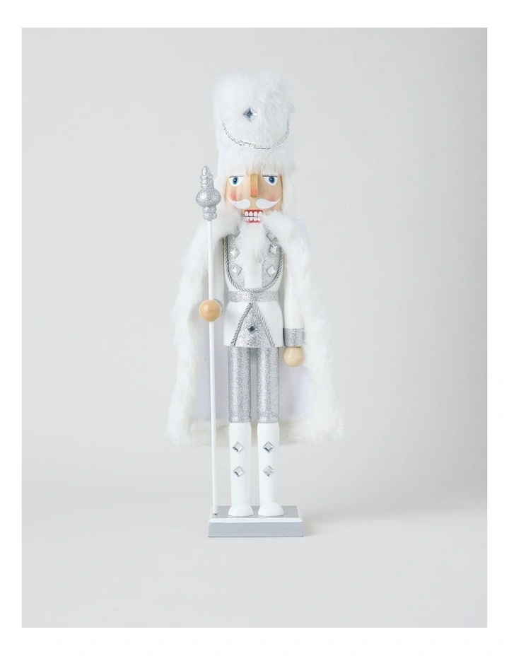 Wooden Oversized Glittered Nutcracker in White: 50cm image 1