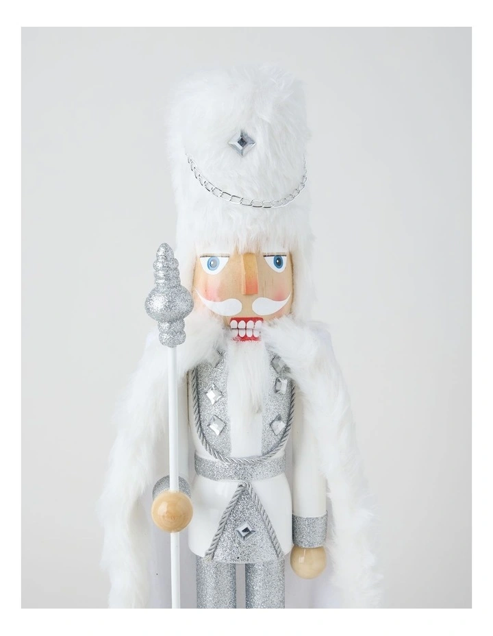 Wooden Oversized Glittered Nutcracker in White: 50cm image 3