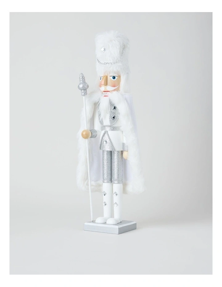 Wooden Oversized Glittered Nutcracker in White: 50cm image 4