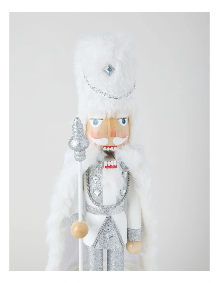 Wooden Oversized Glittered Nutcracker in White: 50cm image 5