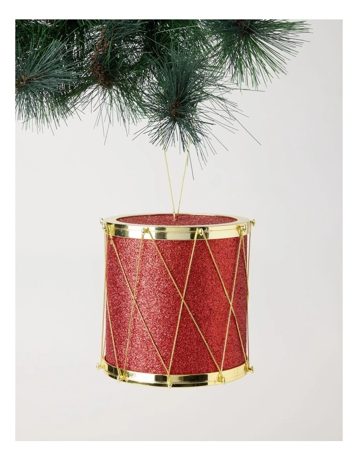 Heirloom Plastic Oversized Glittered Drum in Red: 15cm image 1
