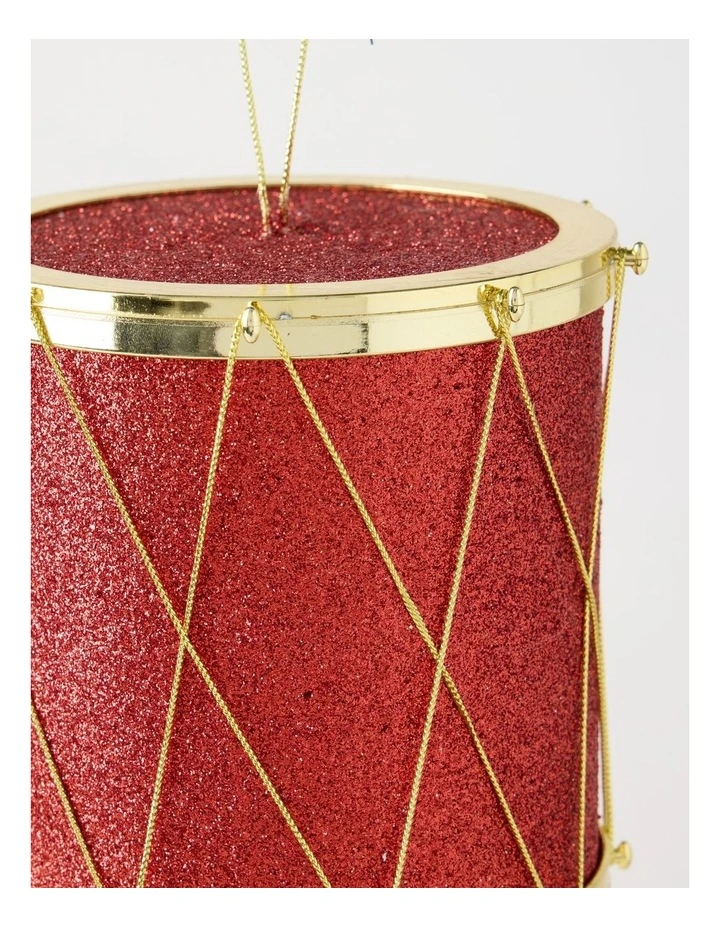 Heirloom Plastic Oversized Glittered Drum in Red: 15cm image 2