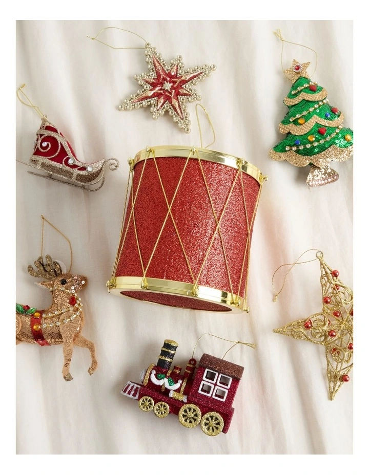 Heirloom Plastic Oversized Glittered Drum in Red: 15cm image 3