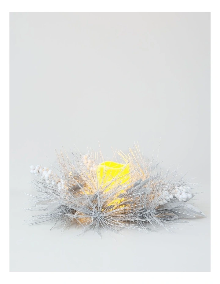 Luxe Glittered Pine, Faux Berry and Pinecone Hurricane in White: 11cm image 2