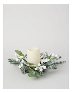 Glittered Faux Eucalyptus Leaves and Berries Hurricane in Green and White: 30cm