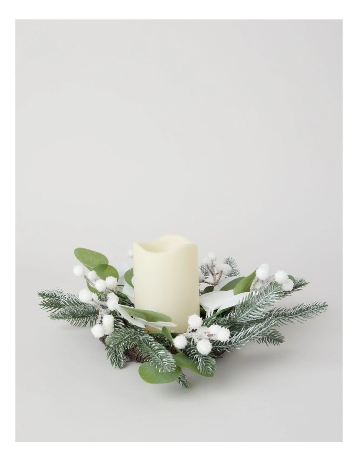 Glittered Faux Eucalyptus Leaves and Berries Hurricane in Green and White: 30cm image 1