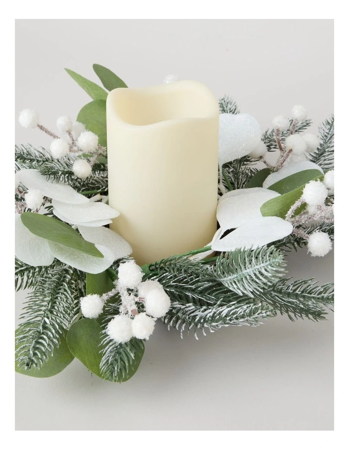 Glittered Faux Eucalyptus Leaves and Berries Hurricane in Green and White: 30cm image 3
