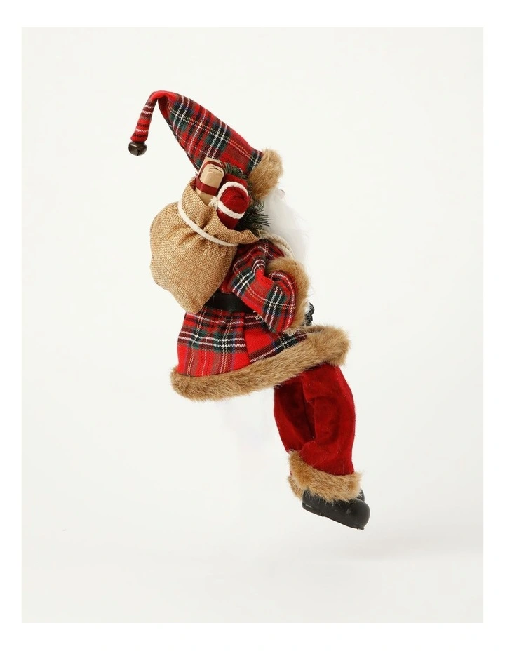 Heirloom Christmas Flannel Faux Fur Sitting Santa with Lantern 30cm in Red/Black image 2