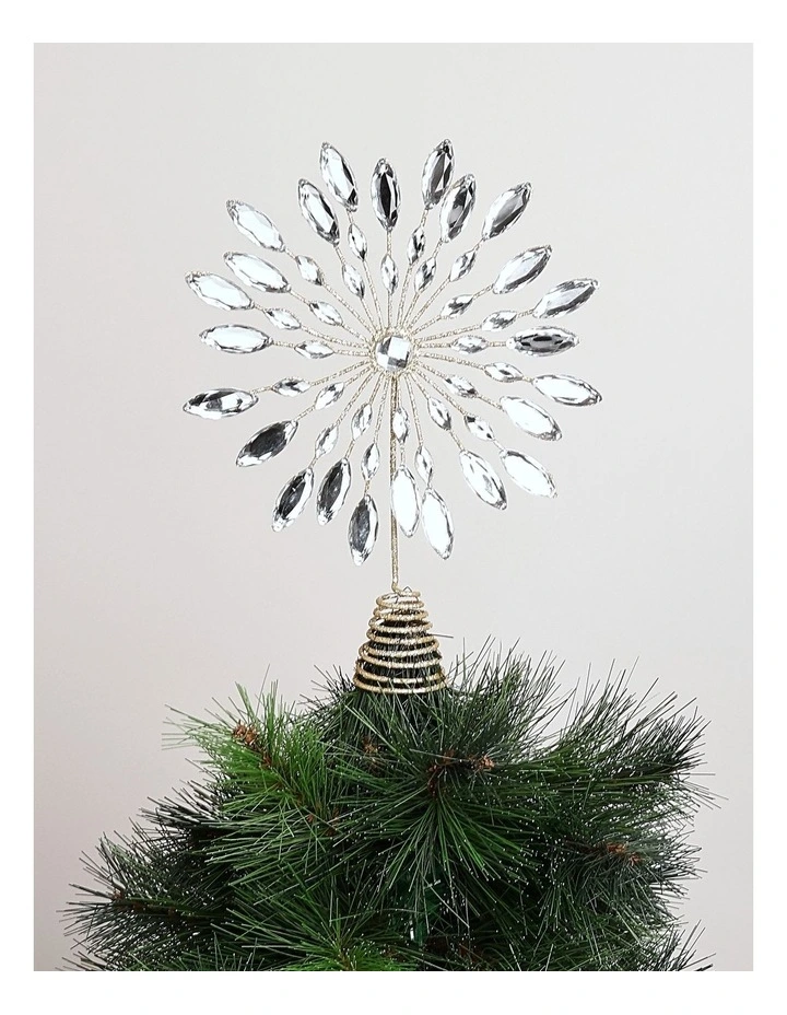 Luxe Christmas Champagne Gem & Glitter Snowflake Tree Topper image 1