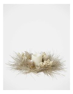 Luxe Christmas Glittered Pine, Faux Berry & Pinecone Hurricane