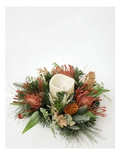 Eucalyptus Christmas Plastic Protea, Faux Pine & Foliage Hurricane 10 cm in Green