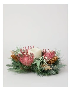 Eucalyptus Christmas Plastic Protea, Faux Pine & Foliage Hurricane 10 cm in Green