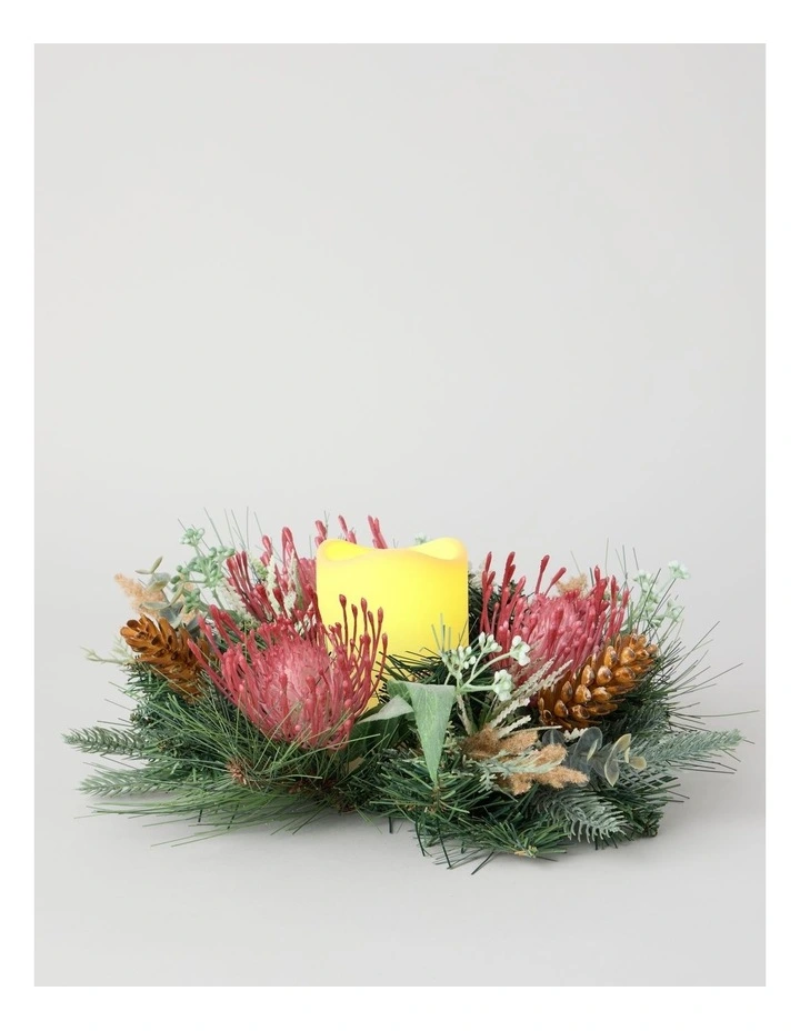 Eucalyptus Christmas Plastic Protea, Faux Pine & Foliage Hurricane 10 cm in Green image 2