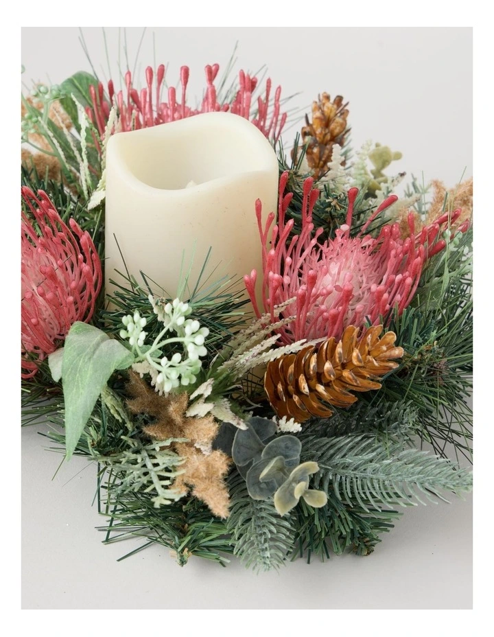 Eucalyptus Christmas Plastic Protea, Faux Pine & Foliage Hurricane 10 cm in Green image 3