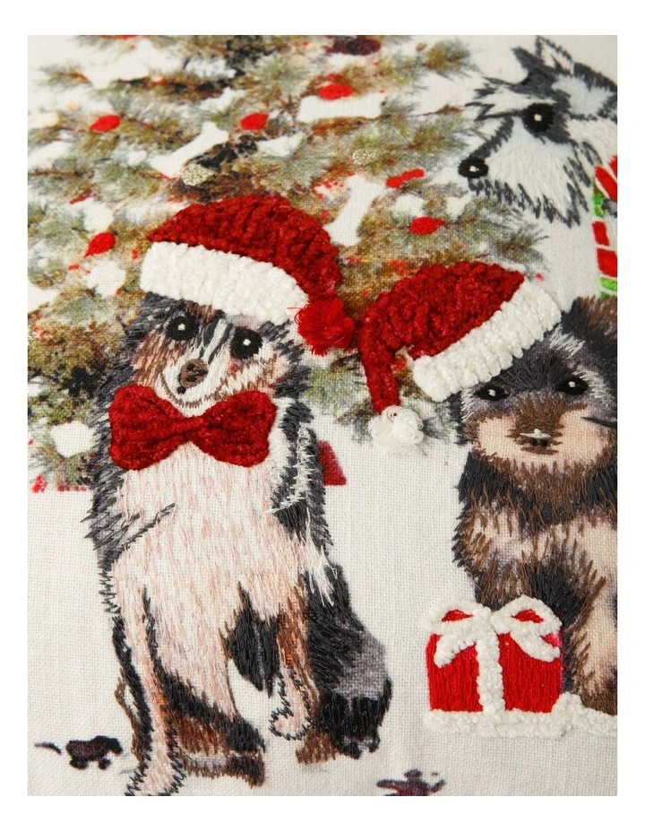 Heirloom Christmas Dogs Around Tree Print Piped CushionWhite: 50X50 Cm image 2