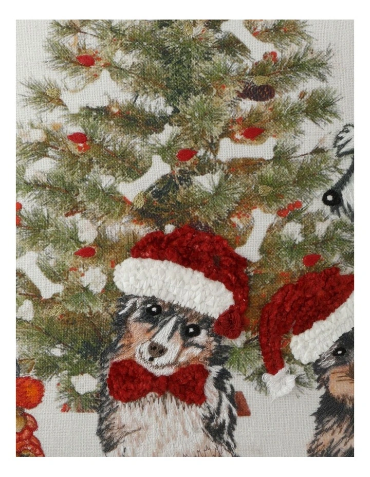 Heirloom Christmas Dogs Around Tree Print Piped CushionWhite: 50X50 Cm image 3