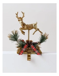 Heirloom Christmas Polyresin Leaping Reindeer Stocking Holder in Gold