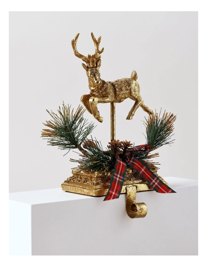 Heirloom Christmas Polyresin Leaping Reindeer Stocking Holder in Gold image 2