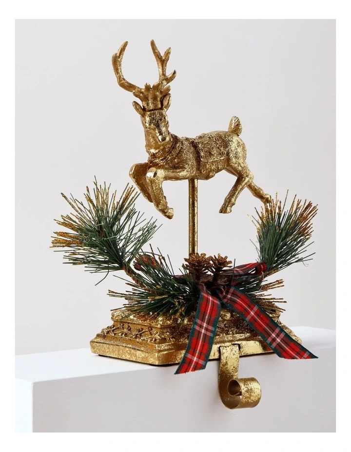 Heirloom Christmas Polyresin Leaping Reindeer Stocking Holder in Gold image 3