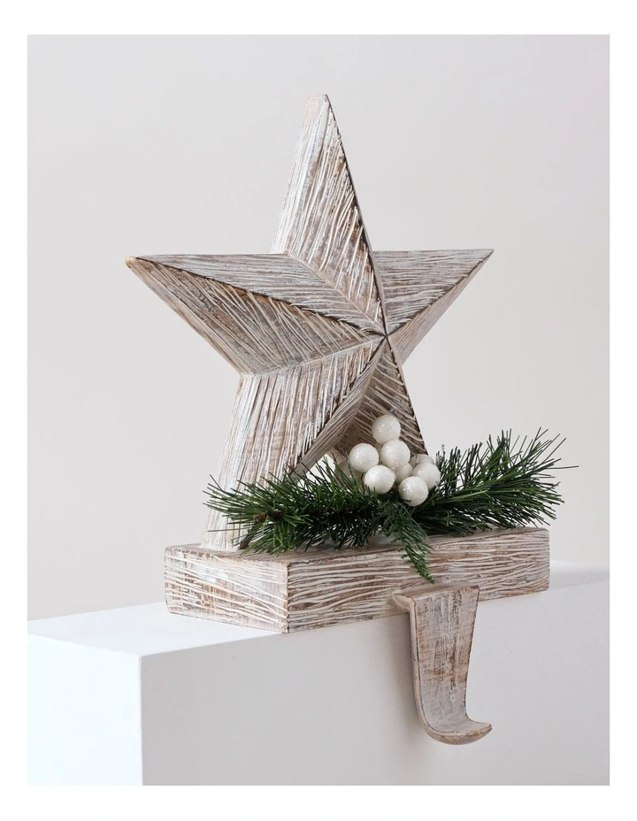 Eucalyptus Christmas White Washed Resin Star Stocking Holder 22cm in White image 2