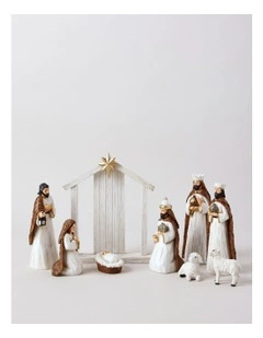 Resin Christmas Nativity Scene with Manger 19cm in White