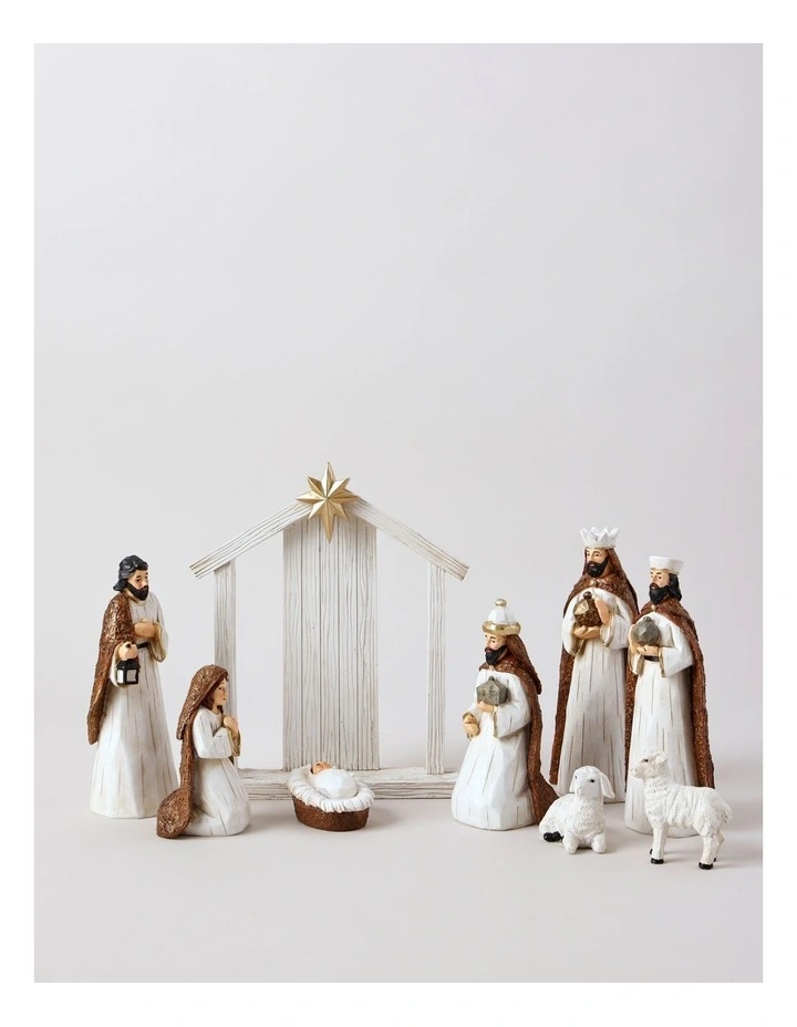 Resin Christmas Nativity Scene with Manger 19cm in White image 1