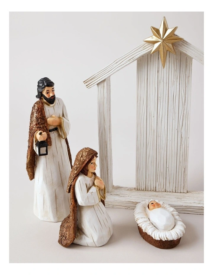 Resin Christmas Nativity Scene with Manger 19cm in White image 3