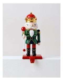 Heirloom Christmas Resin Nutcracker Stocking Holder 23cm in Red/Green
